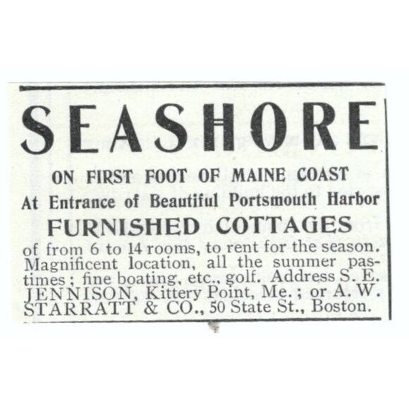 Seashore Cottages Portsmouth Harbor S.E. Jennison A.W. Starratt 1903 Ad AF7-SS2 - Picture 1 of 2